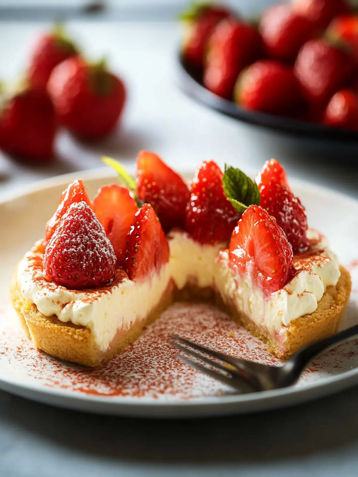 Käsekuchen gefüllte Erdbeeren: Der perfekte Sommergenuss 2 Käsekuchen gefüllte Erdbeeren