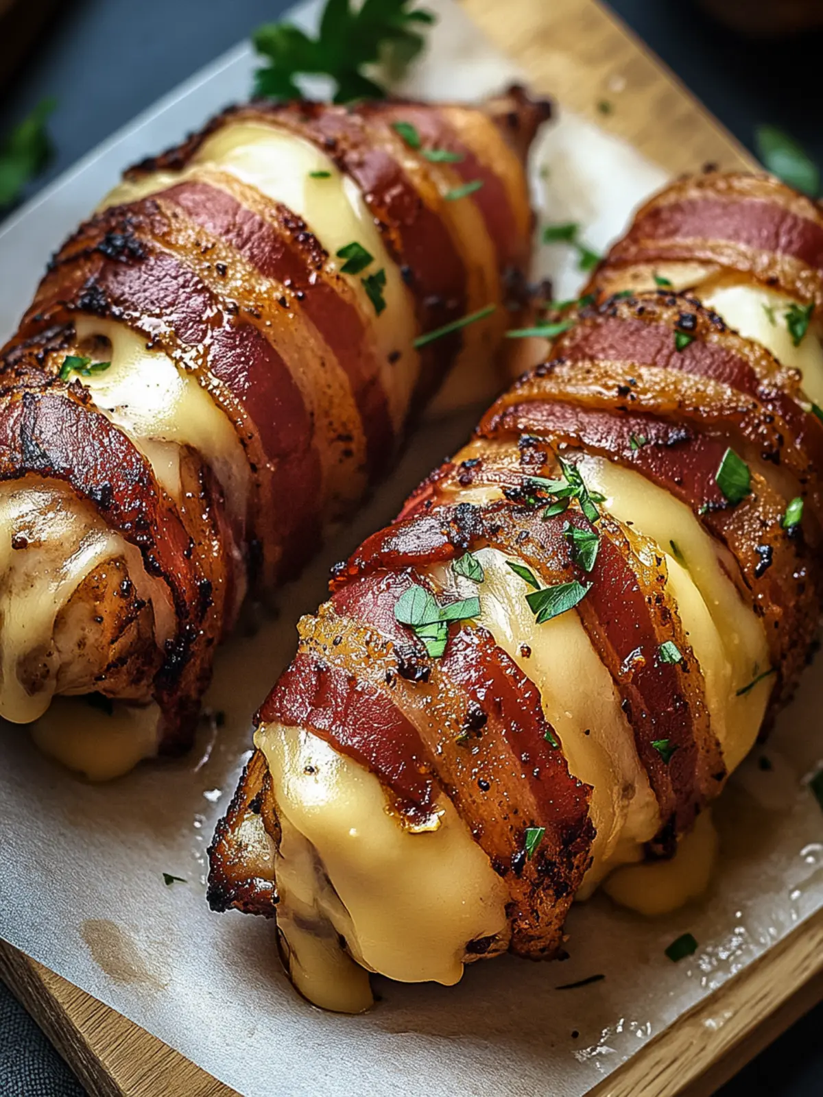 Saftige Hähnchenfilets im Baconmantel mit Käsefüllung 3 Chicken fillet in bacon coat with cheese filling