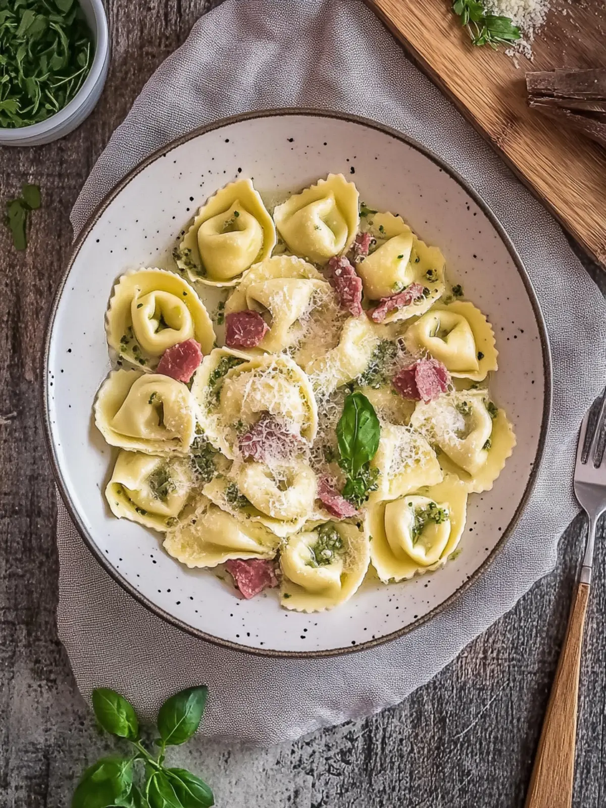 Schnelle Tortellini mit Sahne: Verführerische Schinken-Soße 4 Tortellini mit Sahne (mit Schinken-Sahne-Soße)