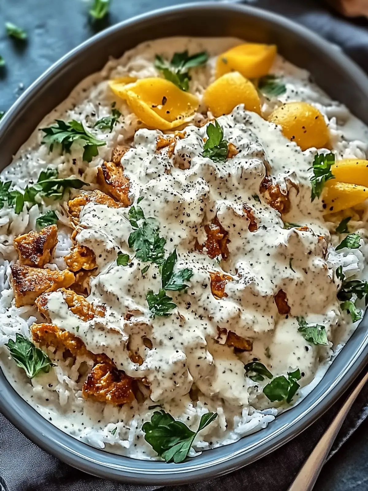 Leckeres Gyrosgeschnetzeltes in Schmandsoße mit Reis Rezept 4 Gyrosgeschnetzeltes in Schmandsoße mit Reis Rezept