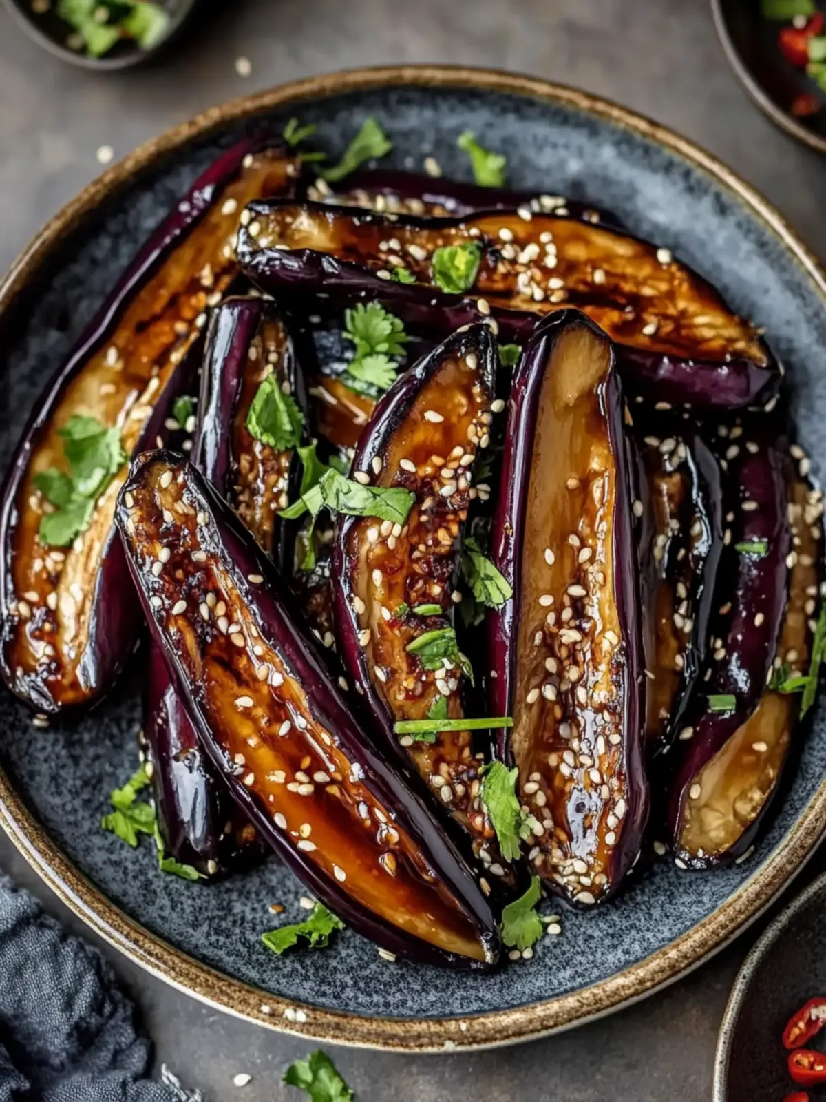 Knusprige chinesische Aubergine in Knoblauch-Soja-Glasur, die begeistert 3 Knusprige chinesische Aubergine in Knoblauch-Soja-Glasur