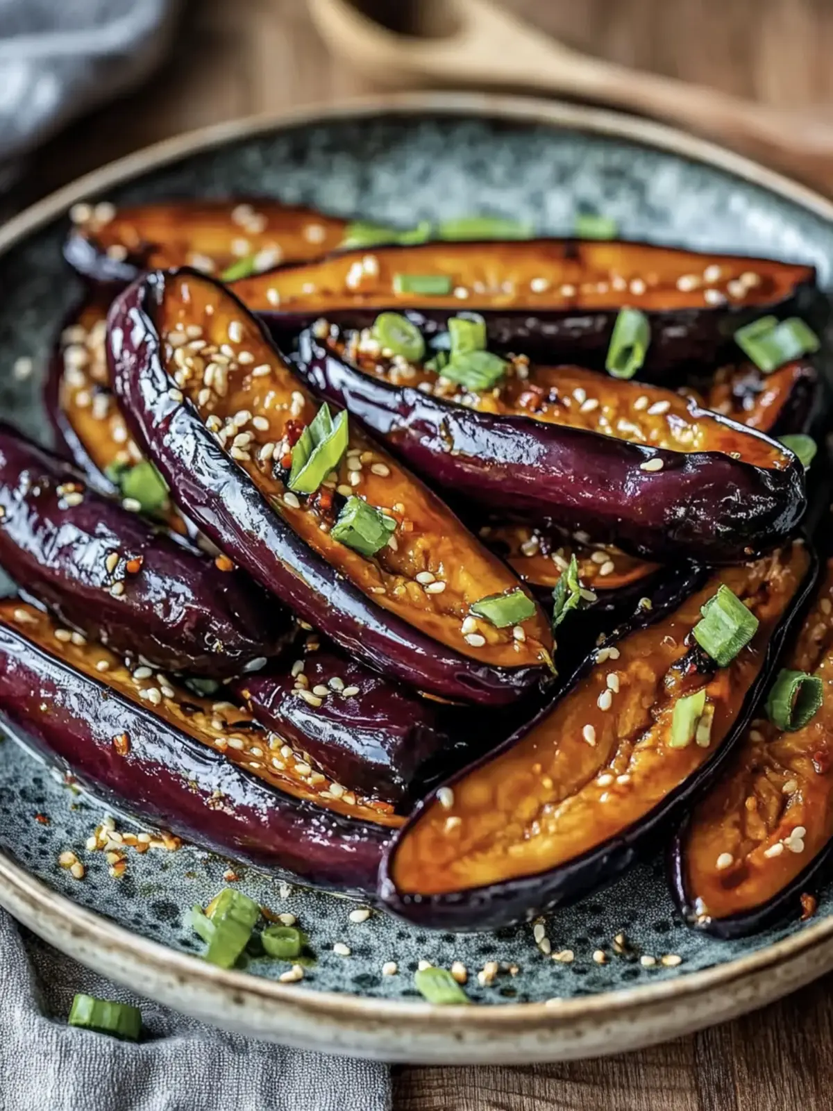 Knusprige chinesische Aubergine in Knoblauch-Soja-Glasur
