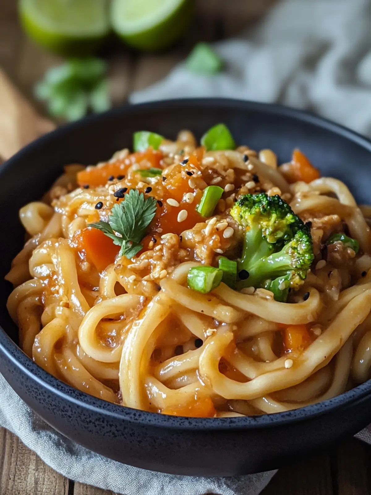 Udon Nudeln mit Erdnusssauce und buntem Gemüse genießen 4 Udon Nudeln mit Erdnusssauce und Gemüse