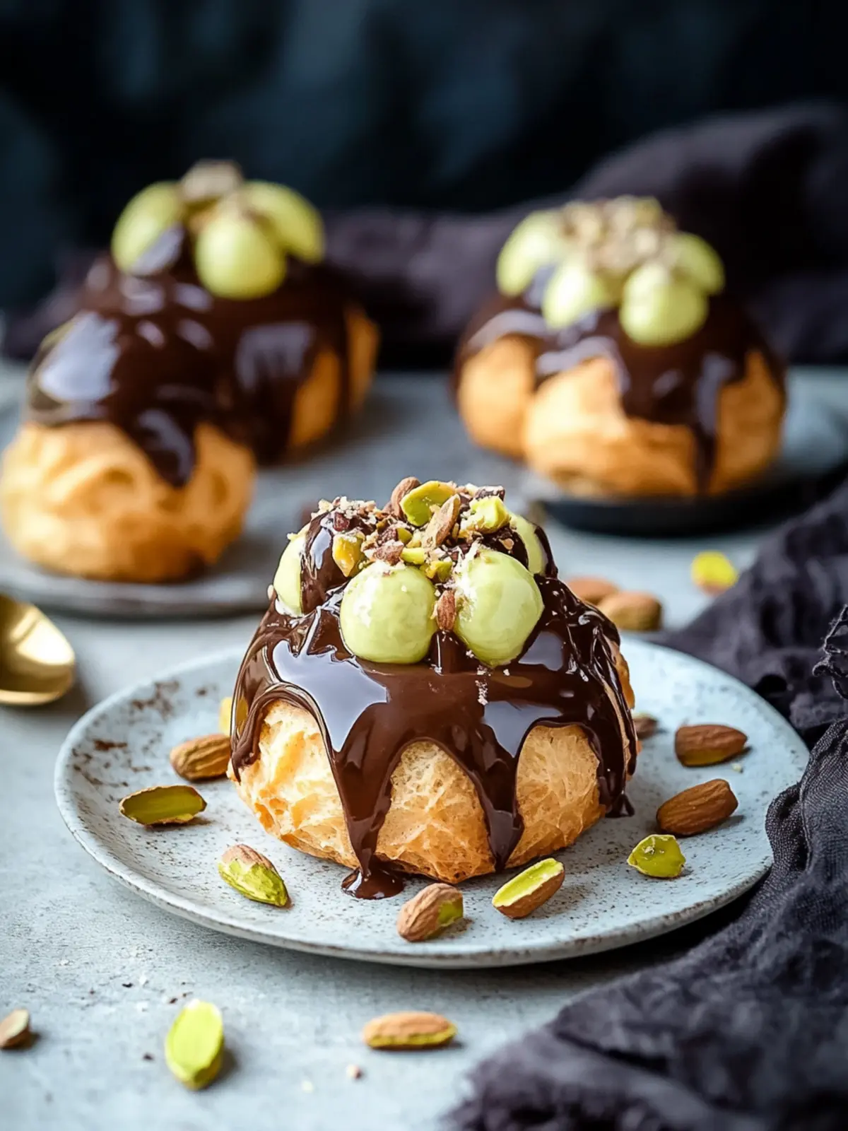 Pistazien-Schokoladen-Choux-Brötchen: Vegane Himmlische Genussmomente 4 Pistazien-Schokoladen-Choux-Brötchen