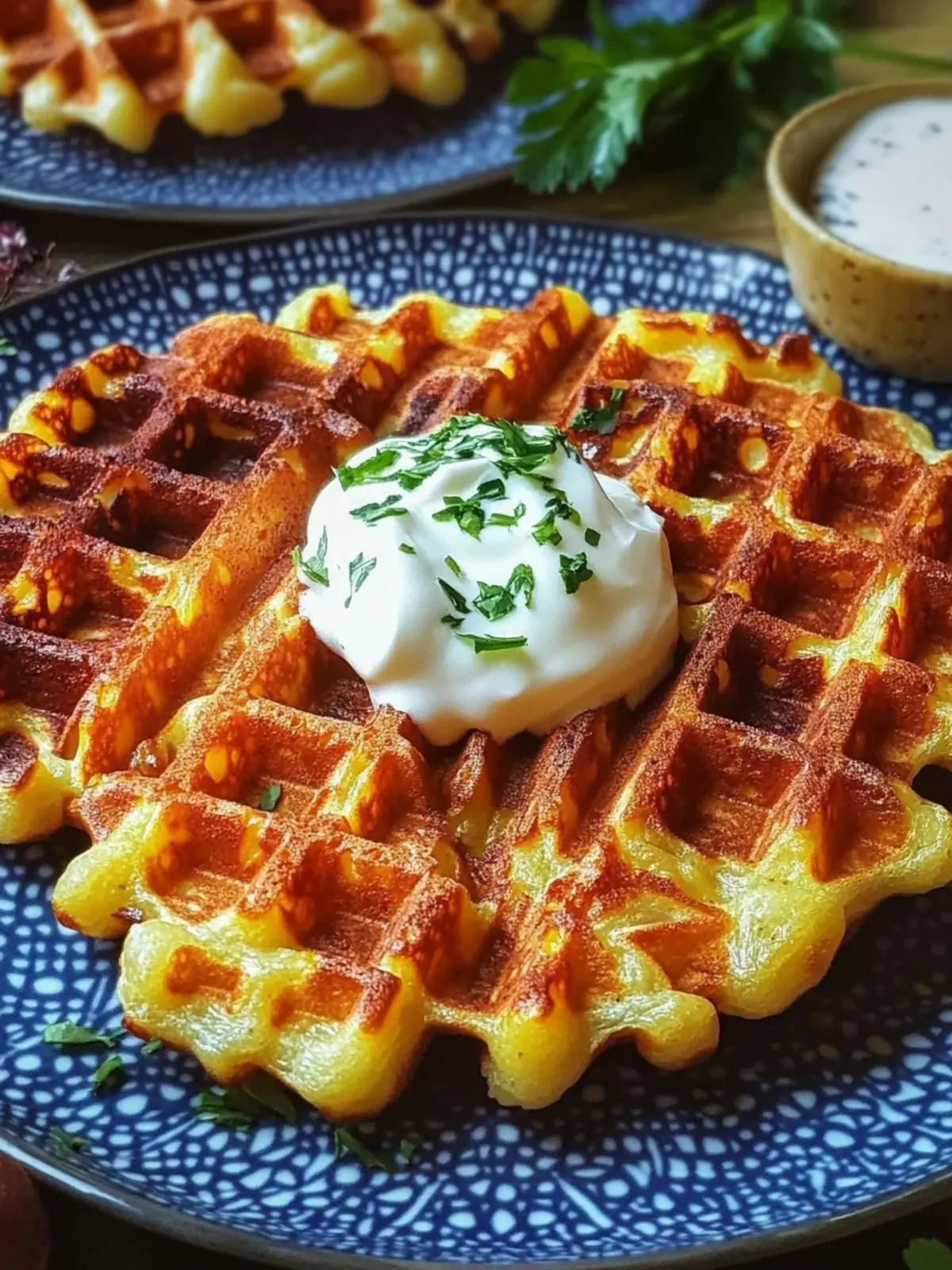 Knusprige Kartoffel-Käse-Waffeln mit Sour Cream Genuss 5 Crispy potato cheese waffles with sour cream