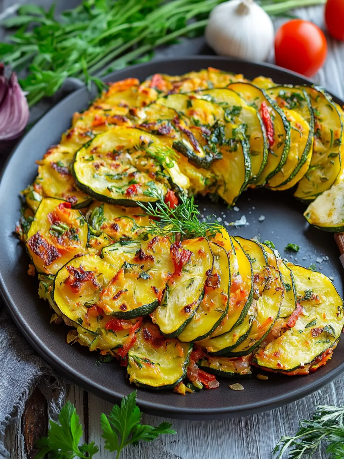 Köstlicher vegetarischer Kartoffelauflauf mit Zucchini und Karotten 5 Vegetarian potato casserole with zucchini, carrots, and onions