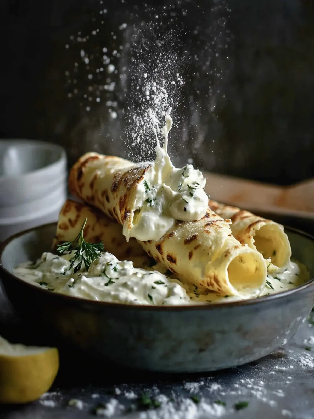 Zucchini-Feta-Wraps: Frische mit zesty Dip in 25 Minuten 2 Zucchini-Feta-Wraps