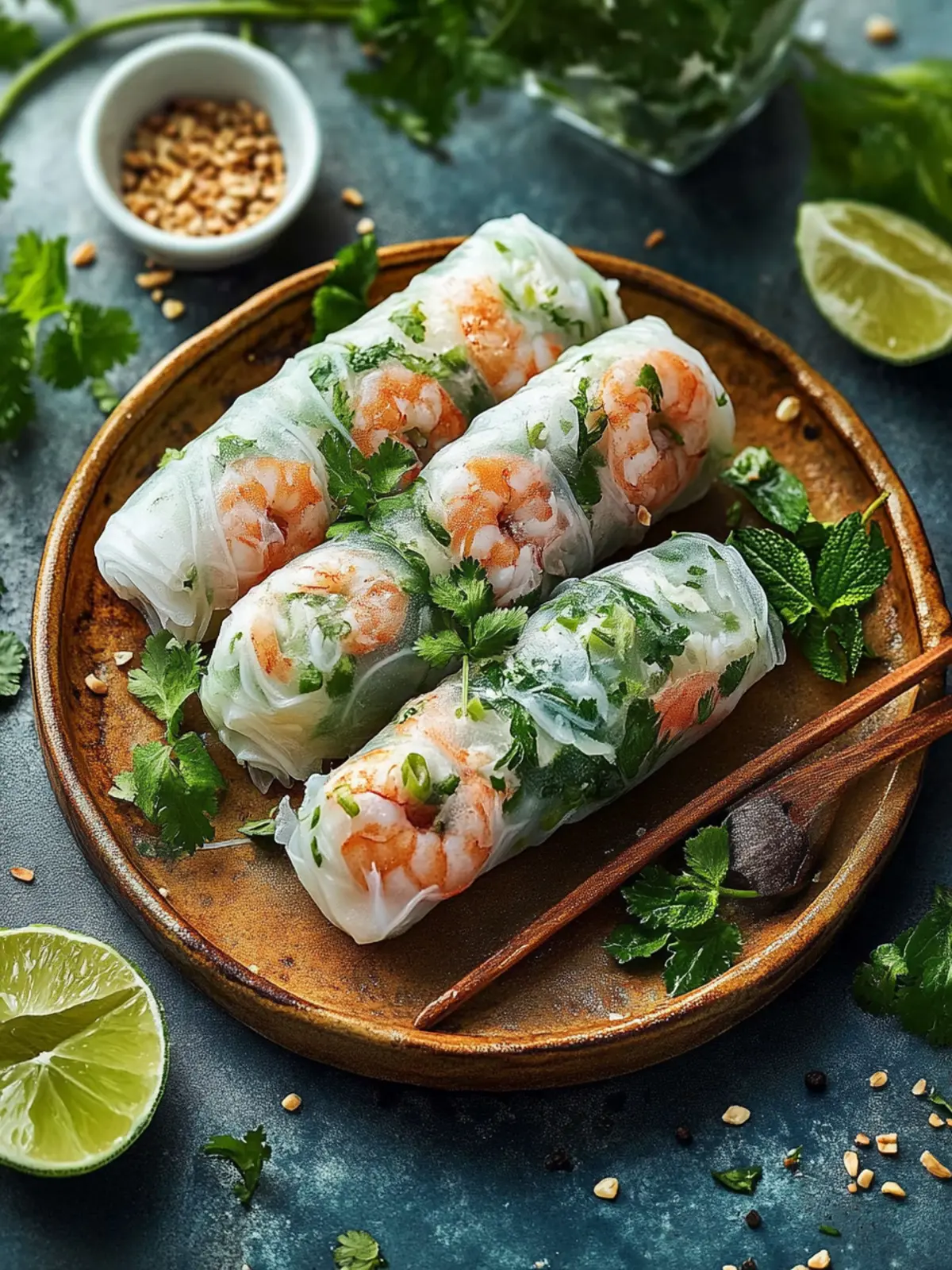 Frische Vietnamesische Sommerrollen mit Garnelen oder Fleisch 4 Vietnamesische Sommerrollen