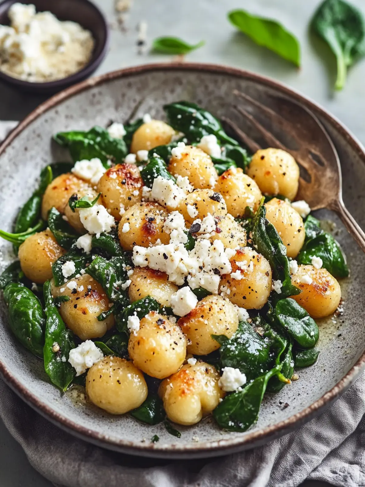 Knusprige Gnocchi mit Spinat und Feta