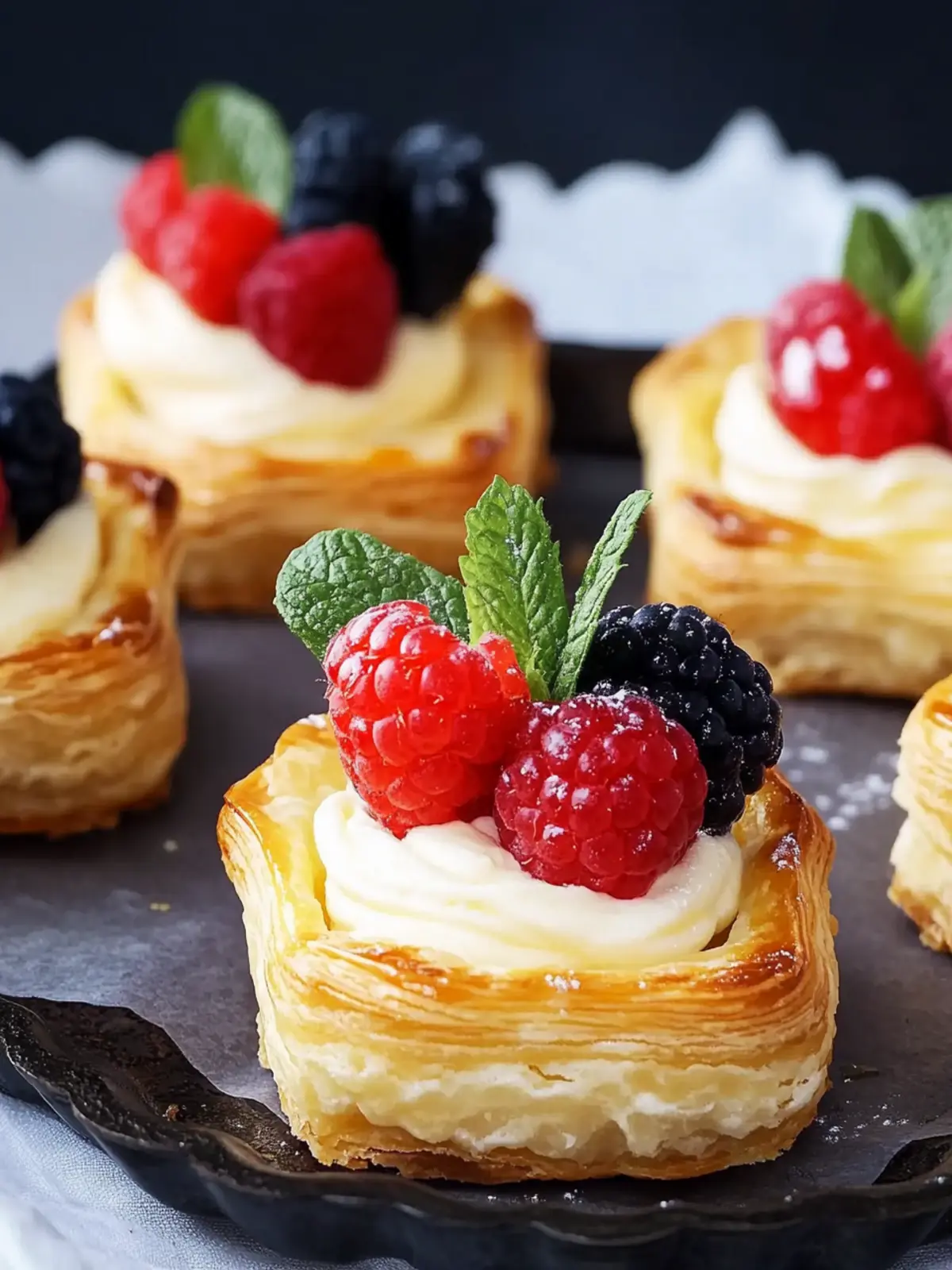 Puff Pastry Tartlets mit Vanillecreme: Genuss in jedem Biss 2 Puff pastry tartlets with vanilla cream