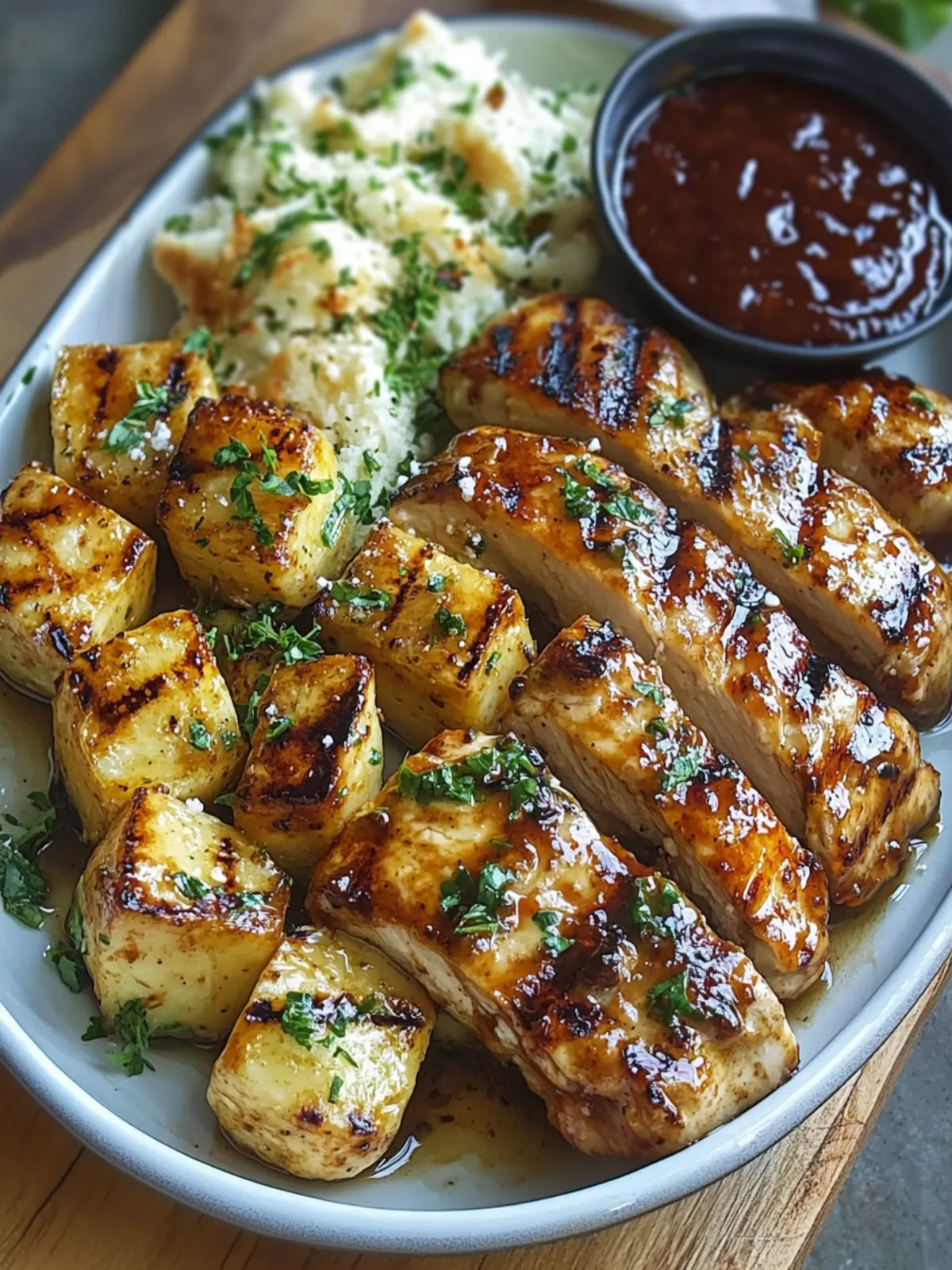 Gesundes Honig-BBQ-Hähnchen mit Knoblauch-Parmesan-Kartoffeln 5 Honey-BBQ-Chicken with Garlic-Parmesan-Potatoes