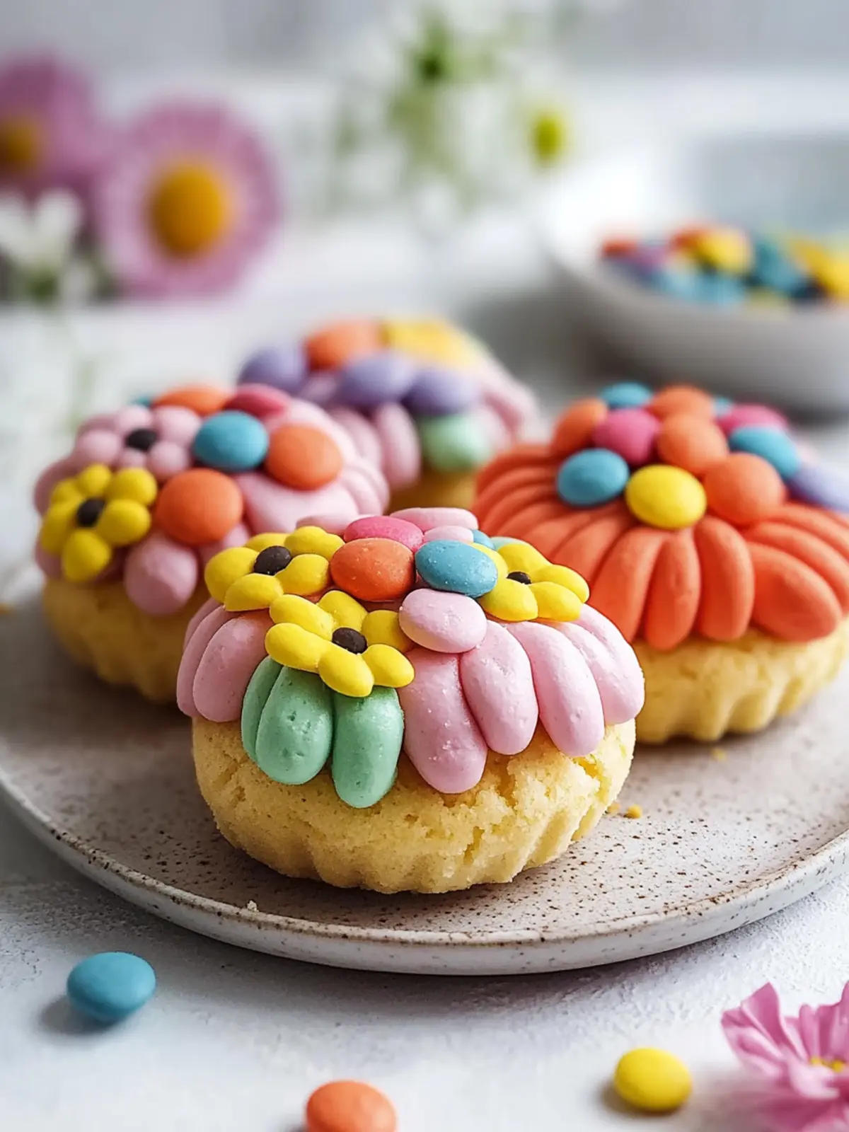 Bunte Blumenkekse mit Smarties - Frühlingszauber für alle 2 Bunte Blumenkekse mit Smarties