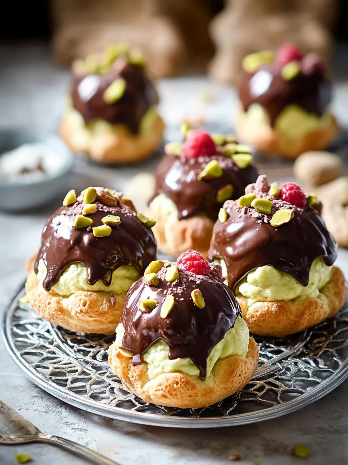 Pistazien-Schokoladen-Choux-Brötchen: Vegane Himmlische Genussmomente 3 Pistazien-Schokoladen-Choux-Brötchen