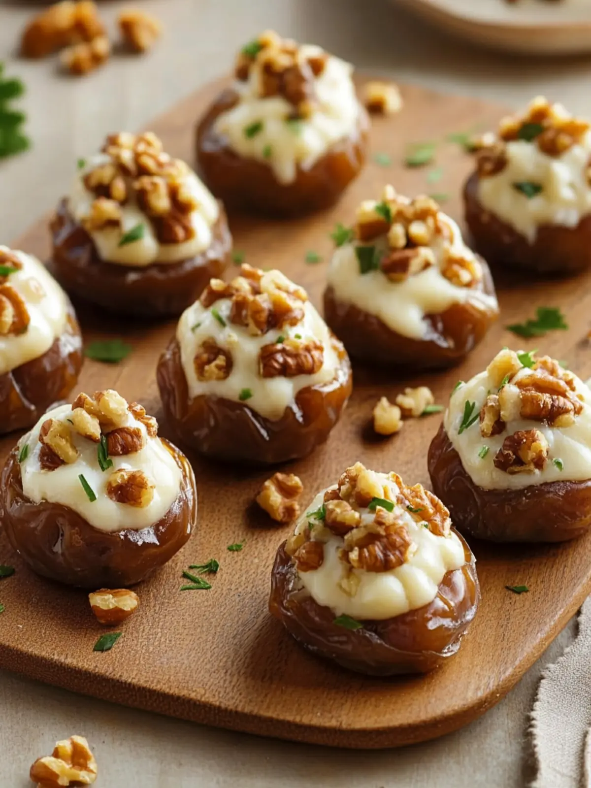 Süß-herzhafte Dattel-Bites mit Käse und Walnuss genießen 2 Sweet-savory date bites with cheese and walnut