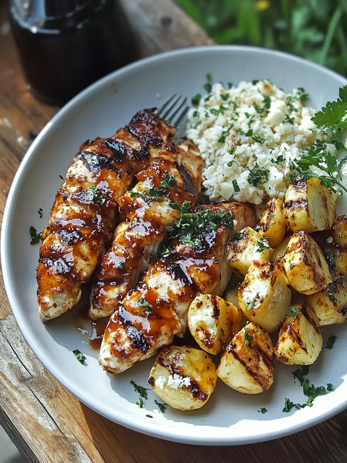 Gesundes Honig-BBQ-Hähnchen mit Knoblauch-Parmesan-Kartoffeln 3 Honey-BBQ-Chicken with Garlic-Parmesan-Potatoes