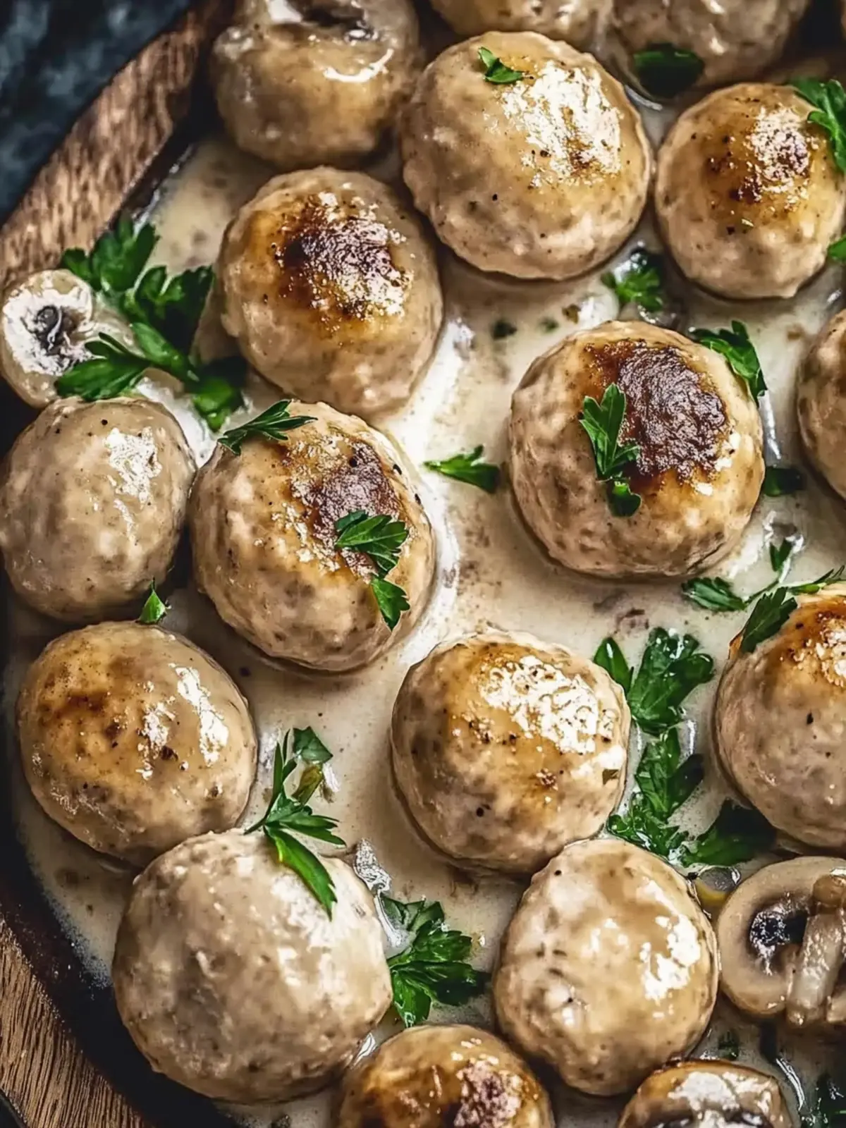 Cremige Pilz-Hähnchenfleischbällchen in nur 30 Minuten zubereiten 2 Cremige Pilz-Hähnchenfleischbällchen (30 Minuten)
