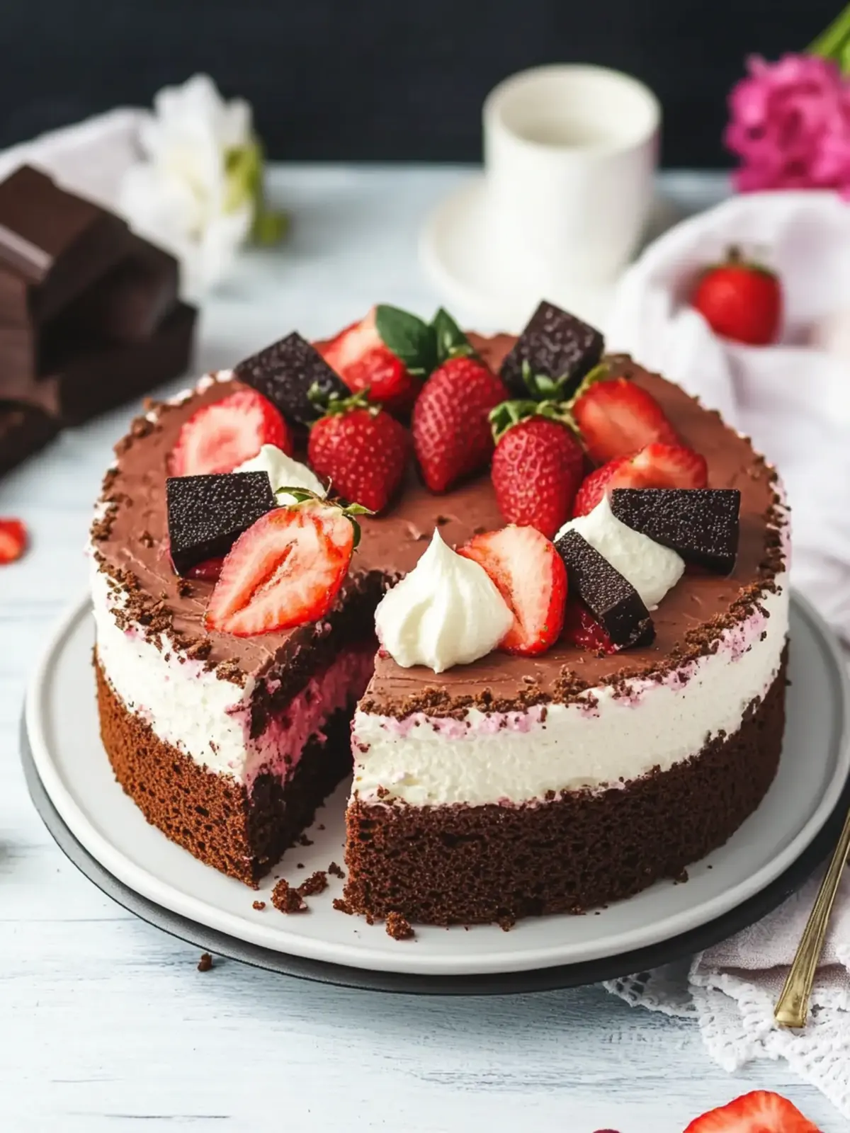 Himmlische Erdbeer-Schoko-Torte mit Quarkfüllung zaubern 3 Erdbeer-Schoko-Torte