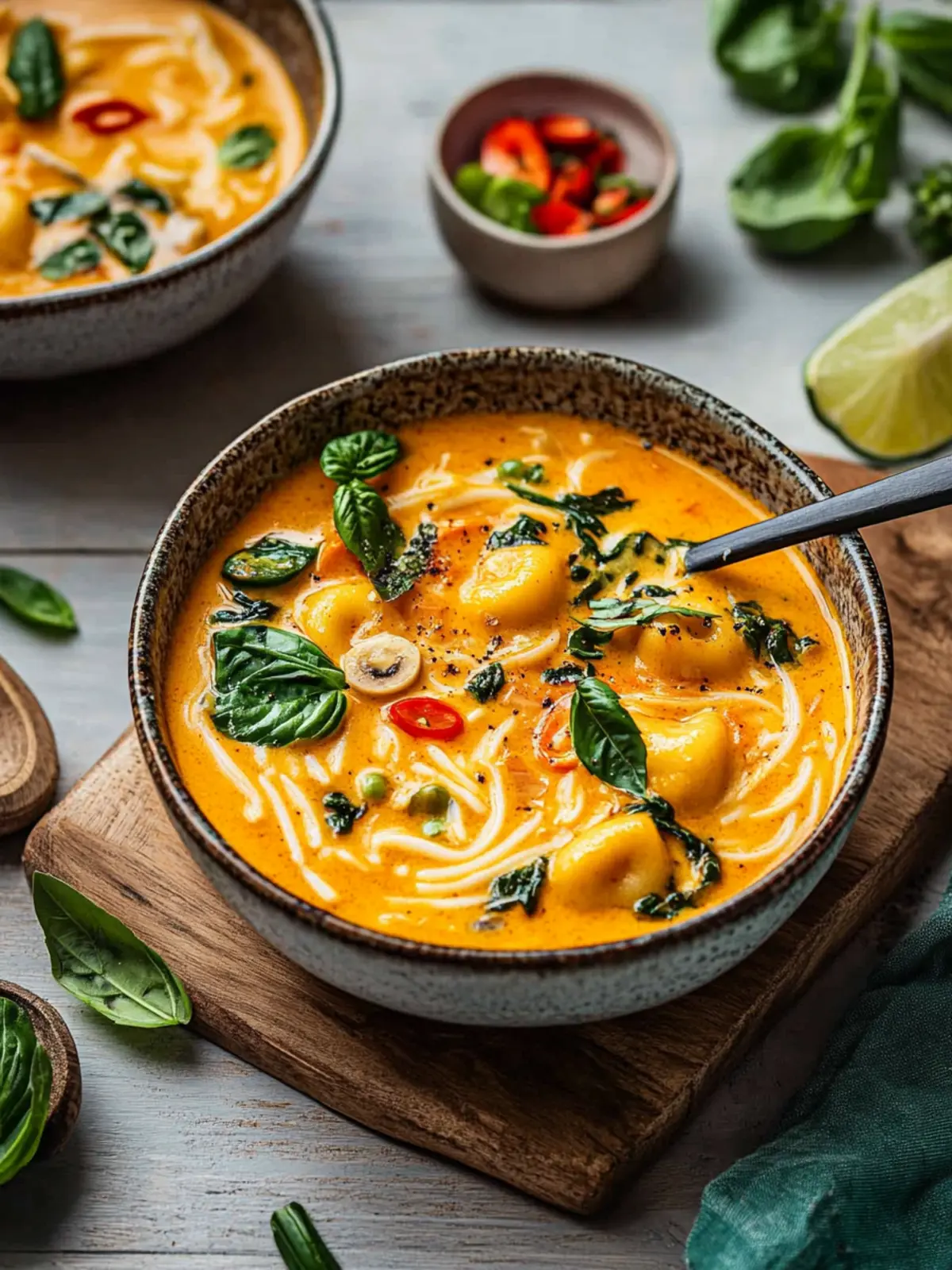 Asiatische Kokos-Curry-Suppe mit Reisnudeln – Vegane Genussreise 4 Asiatische Kokos-Curry-Suppe mit Reisnudeln