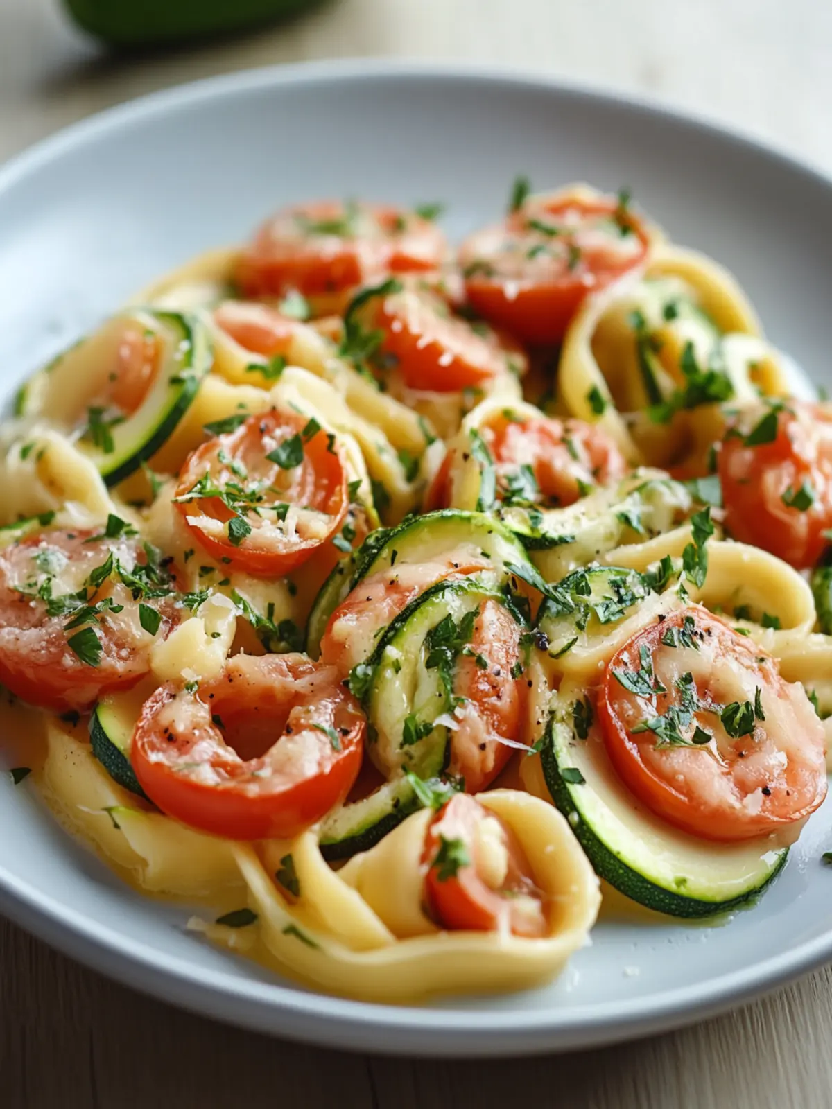 Zucchininudeln mit cremigem Frischkäse und Kirschtomaten: Lecker leicht! 3 Zucchininudeln mit cremigem Frischkäse und sonnengereiften Tomaten
