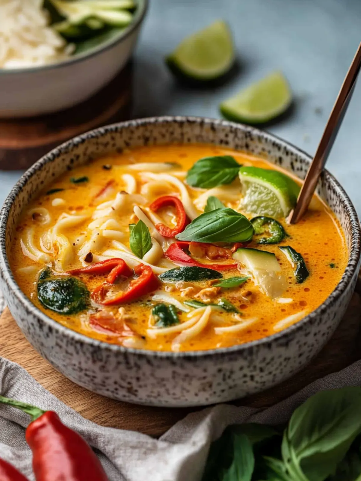 Asiatische Kokos-Curry-Suppe mit Reisnudeln – Vegane Genussreise 2 Asiatische Kokos-Curry-Suppe mit Reisnudeln