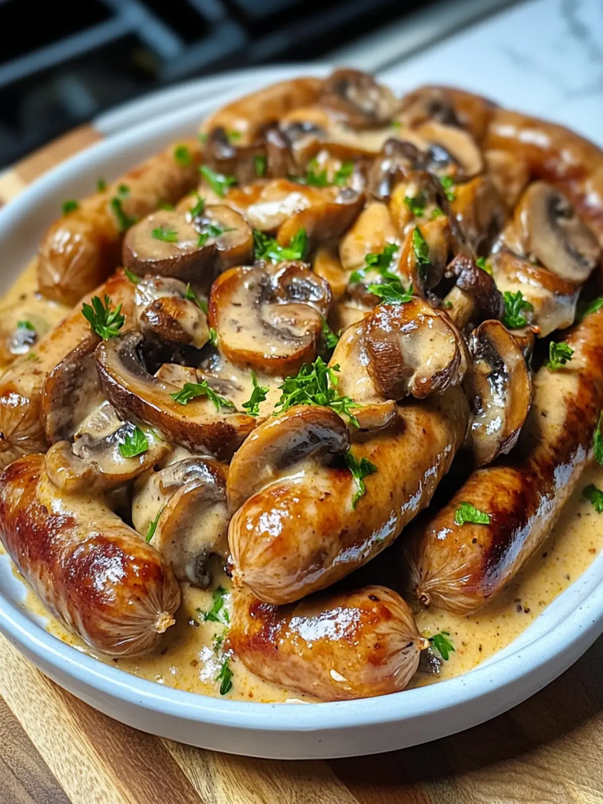 Cremiges Bratwurstgeschnetzeltes mit Pilzen für jeden Tag 3 Creamy bratwurst stir-fry with mushrooms