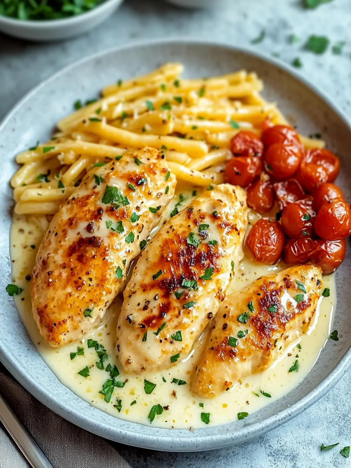 Chicken fillet in spicy, creamy garlic-parmesan sauce