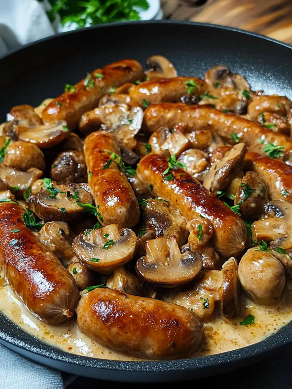 Cremiges Bratwurstgeschnetzeltes mit Pilzen für jeden Tag 4 Creamy bratwurst stir-fry with mushrooms