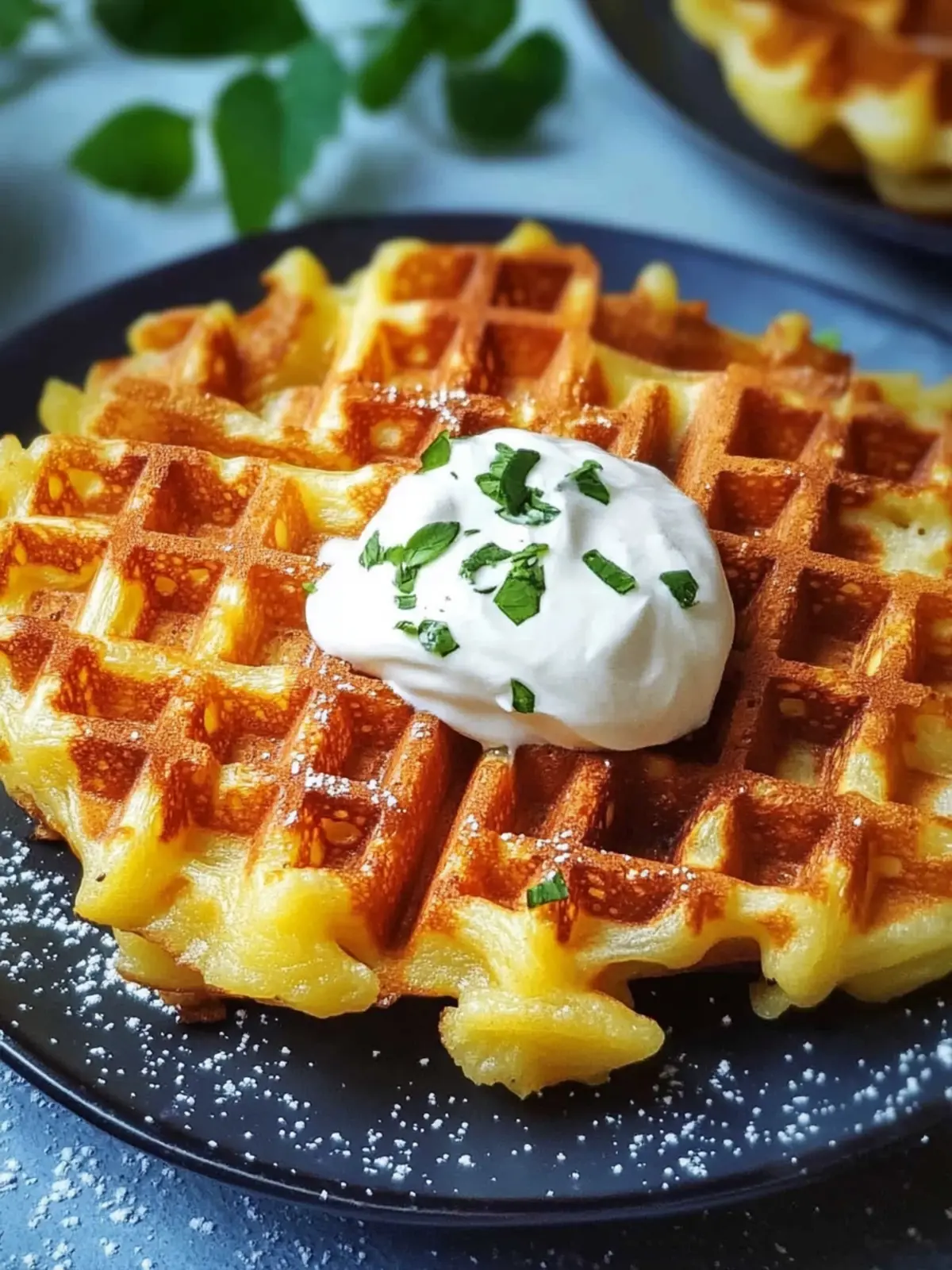 Knusprige Kartoffel-Käse-Waffeln mit Sour Cream Genuss 4 Crispy potato cheese waffles with sour cream