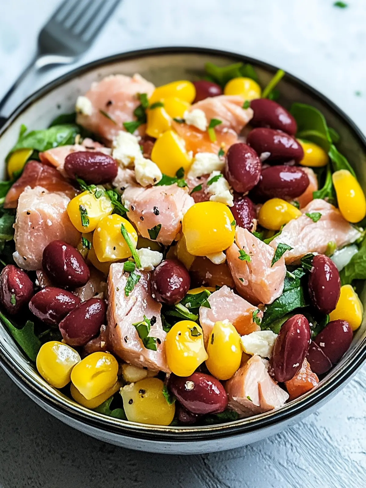 Proteinreicher Kidneybohnen-Thunfisch-Salat in 10 Minuten 3 Proteinreicher Kidneybohnen-Thunfisch-Salat