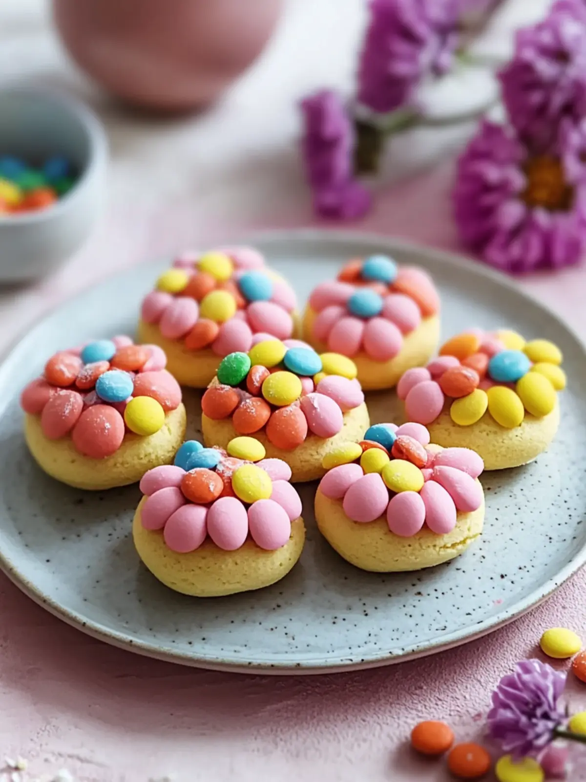 Bunte Blumenkekse mit Smarties - Frühlingszauber für alle 3 Bunte Blumenkekse mit Smarties