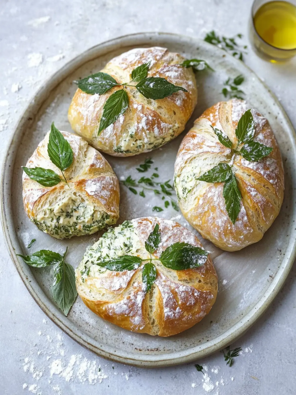 Brennnessel-Brötchen mit Wildkräutertopfen