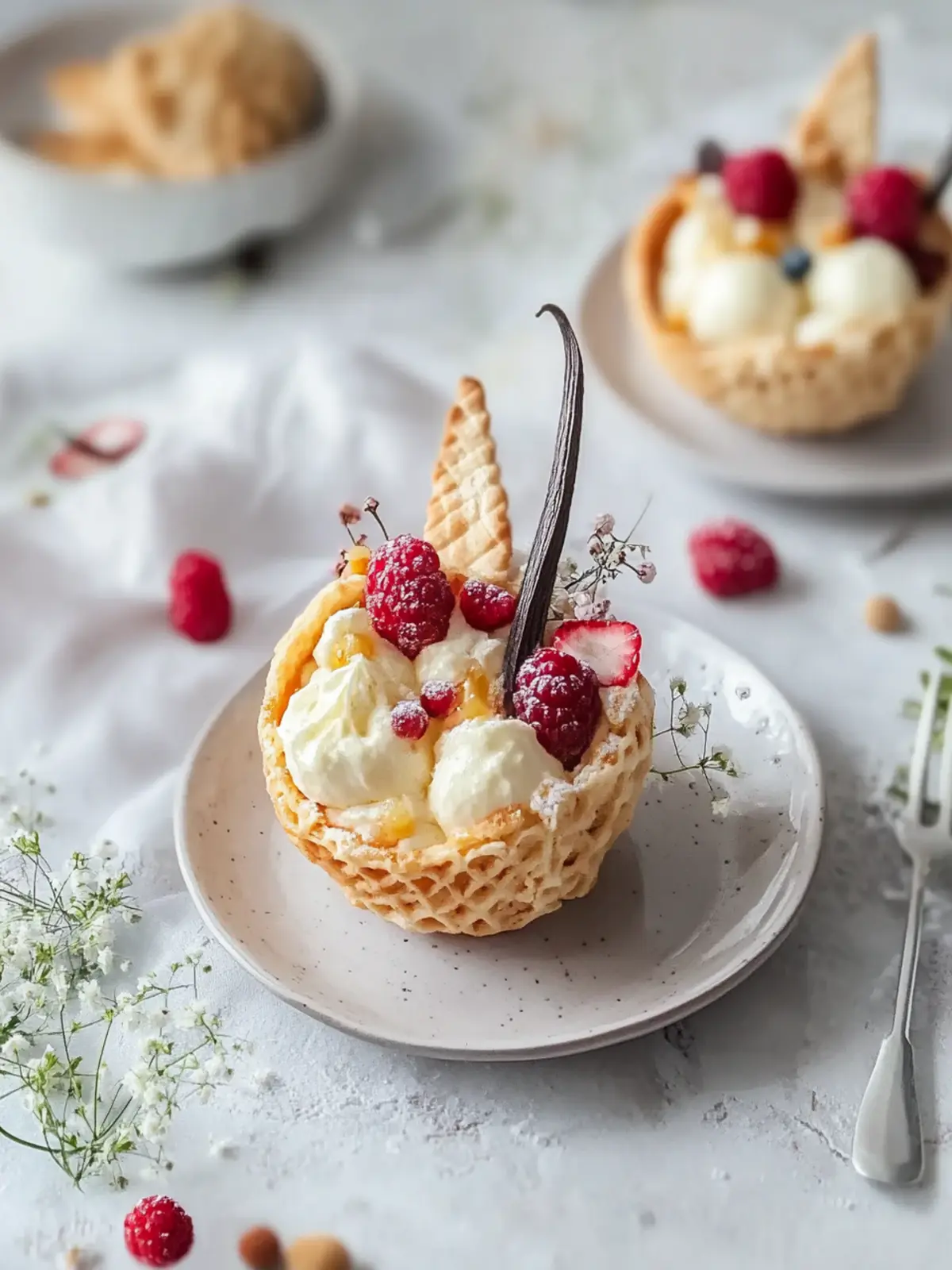 Osterkörbchen aus Blätterteig mit Vanillecreme für Frohe Feste 2 Osterkörbchen aus Blätterteig mit Vanillecreme