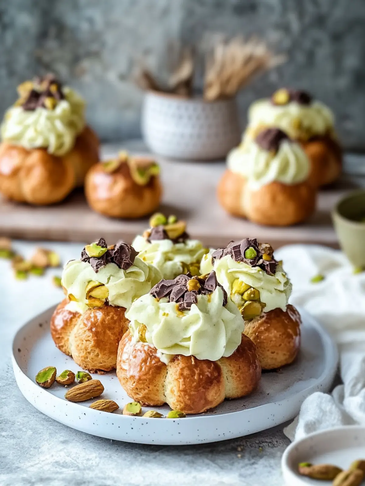 Pistazien-Schokoladen-Choux-Brötchen: Vegane Himmlische Genussmomente 2 Pistazien-Schokoladen-Choux-Brötchen