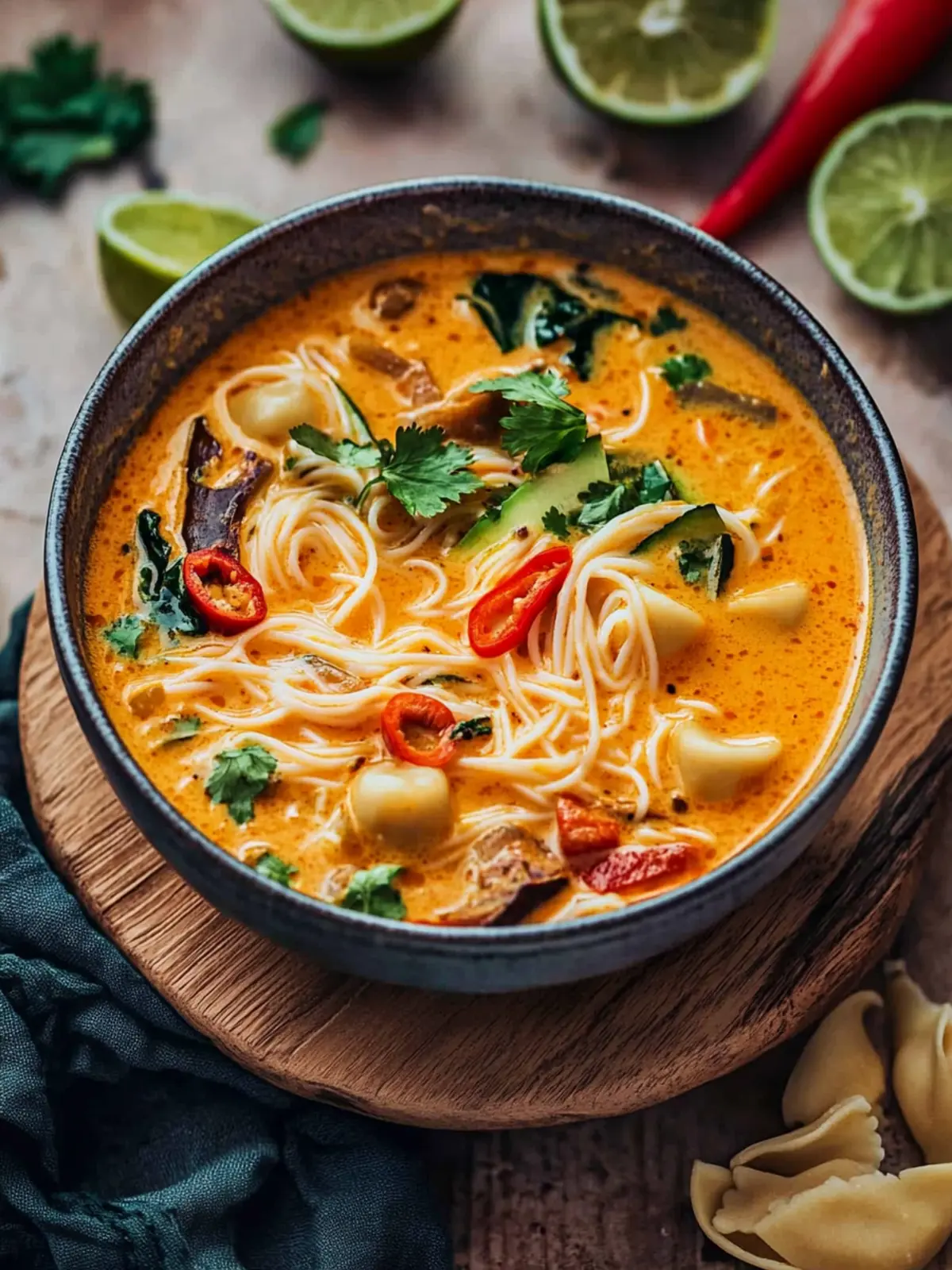 Asiatische Kokos-Curry-Suppe mit Reisnudeln – Vegane Genussreise 3 Asiatische Kokos-Curry-Suppe mit Reisnudeln