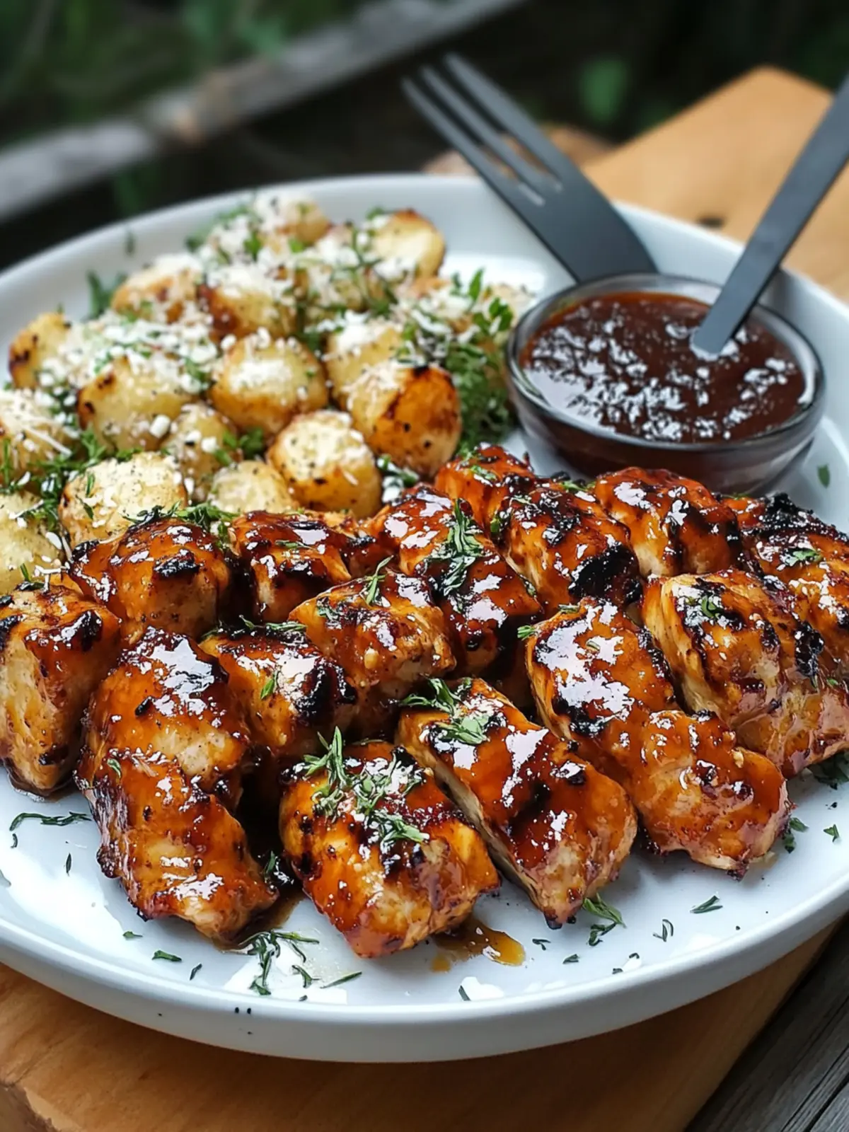 Gesundes Honig-BBQ-Hähnchen mit Knoblauch-Parmesan-Kartoffeln 2 Honey-BBQ-Chicken with Garlic-Parmesan-Potatoes