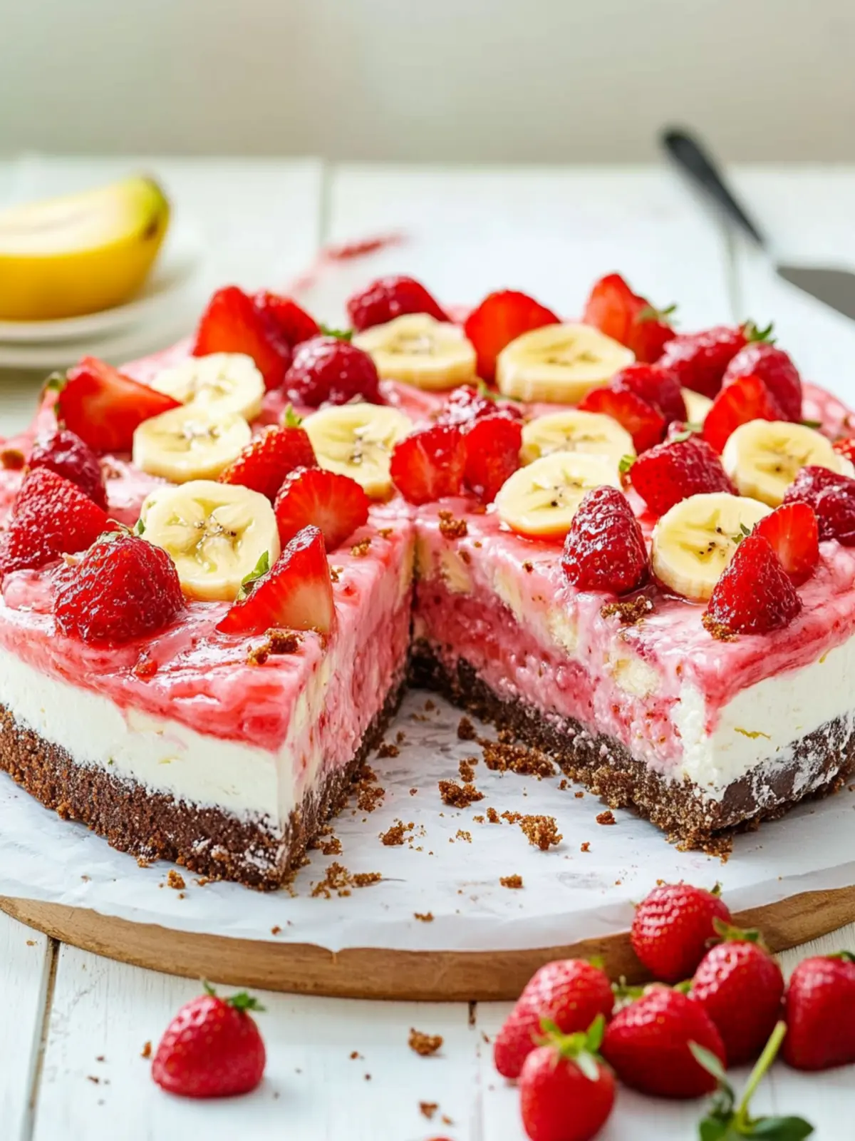 Erdbeer-Stracciatella-Bananen-Torte vom Blech für Fruchtliebhaber 2 Erdbeer-Stracciatella-Bananen-Torte vom Blech