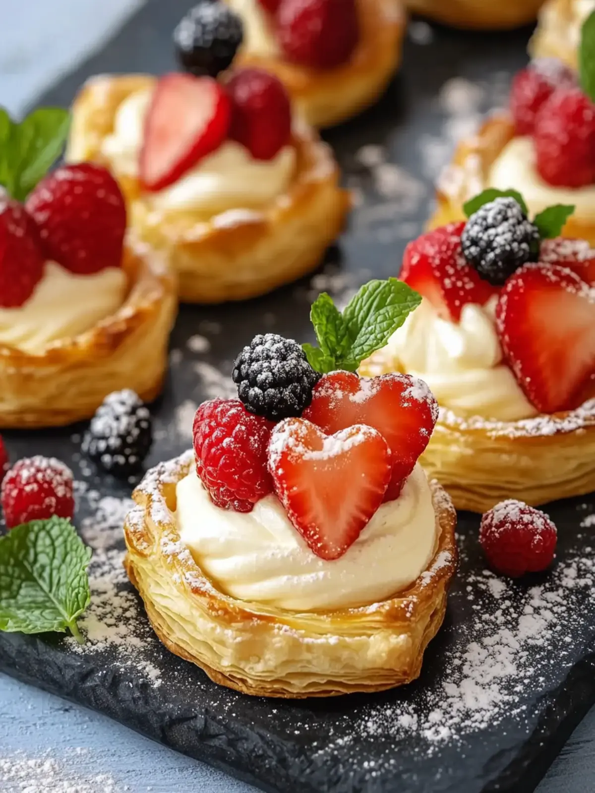 Puff Pastry Tartlets mit Vanillecreme: Genuss in jedem Biss 4 Puff pastry tartlets with vanilla cream