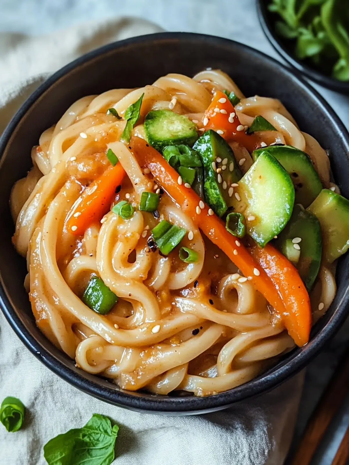 Udon Nudeln mit Erdnusssauce und buntem Gemüse genießen 3 Udon Nudeln mit Erdnusssauce und Gemüse