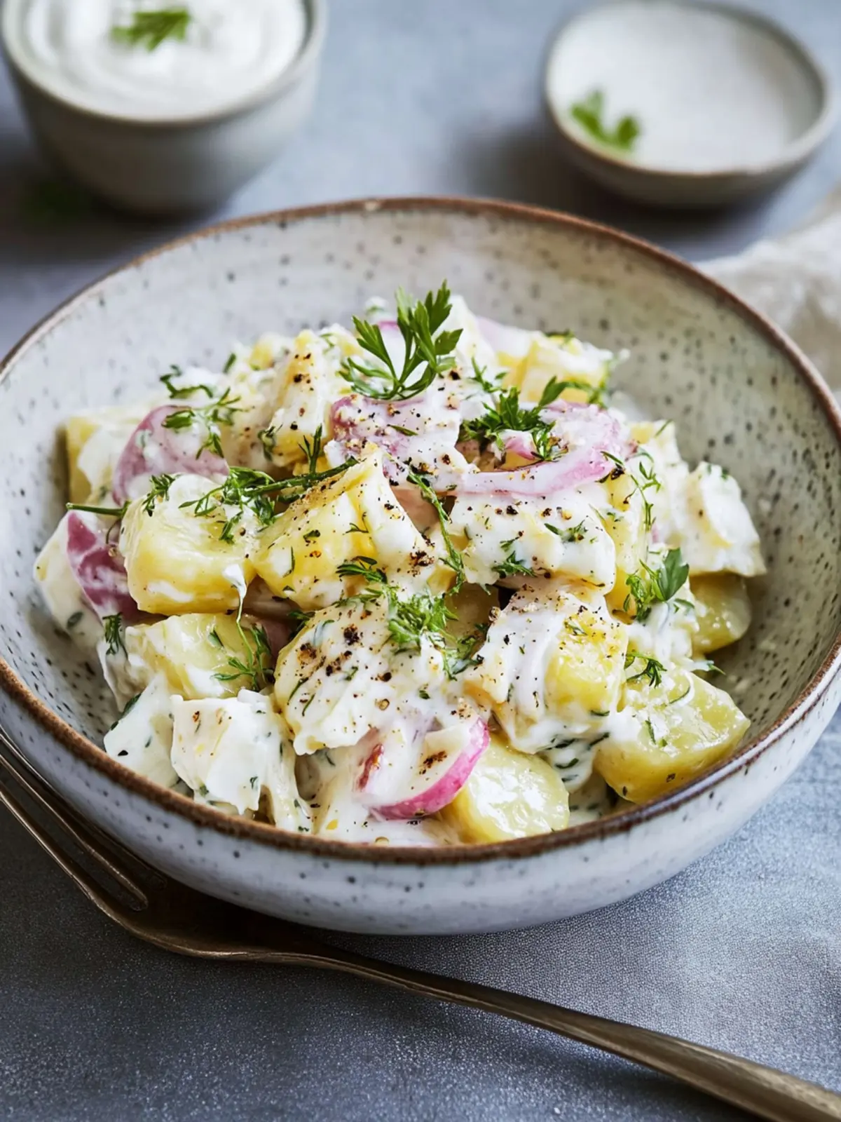 Leckerer Kartoffelsalat mit Joghurt für gesunde Feiern 4 Kartoffelsalat mit Joghurt