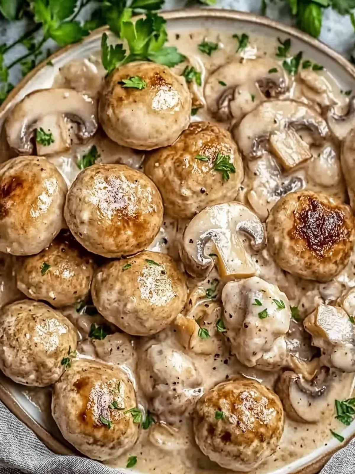 Cremige Pilz-Hähnchenfleischbällchen in nur 30 Minuten zubereiten 3 Cremige Pilz-Hähnchenfleischbällchen (30 Minuten)