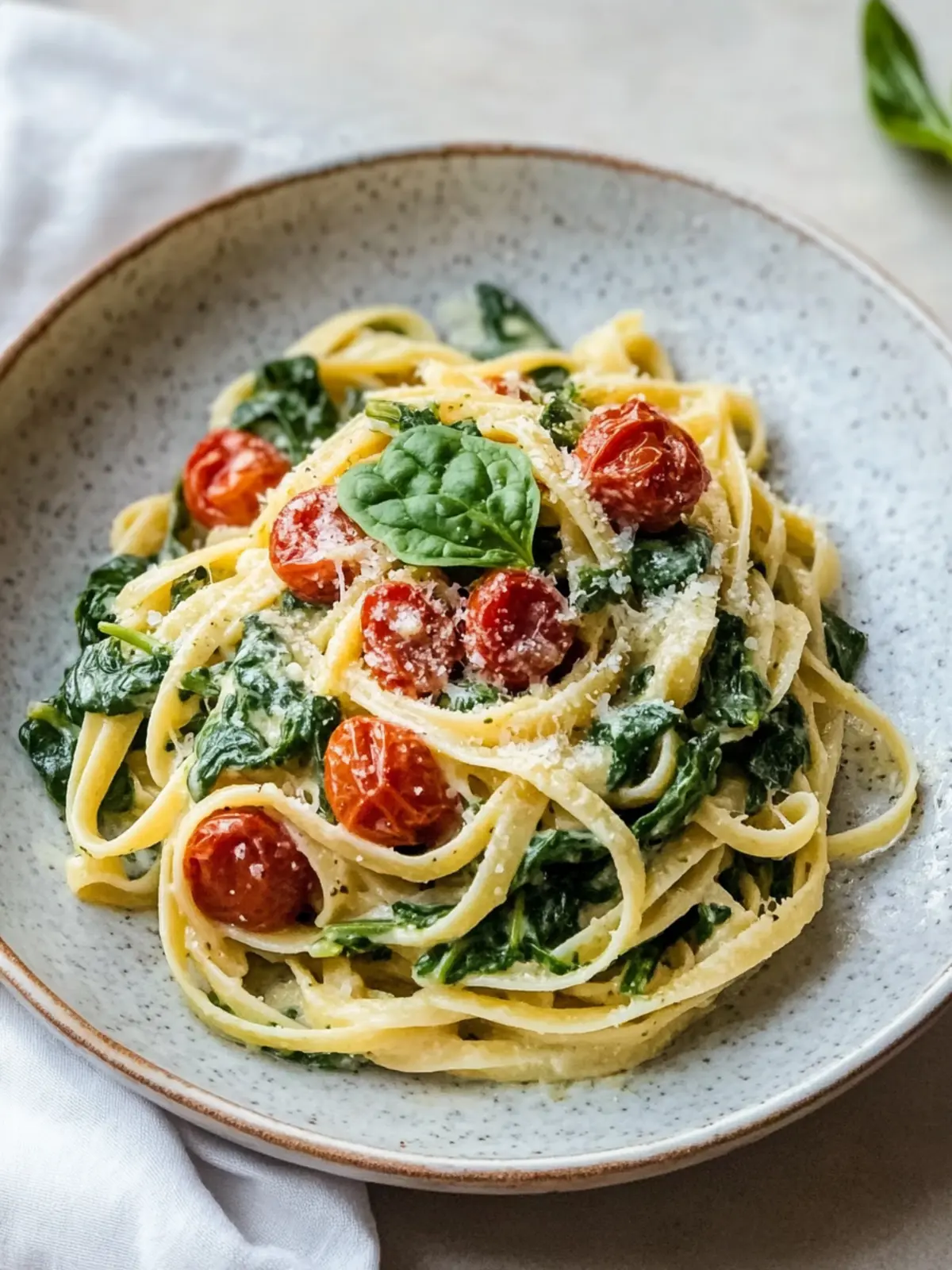 Cremige Spinat-Pasta mit getrockneten Tomaten für ein schnelles Festmahl 2 Creamy spinach pasta with sun-dried tomatoes