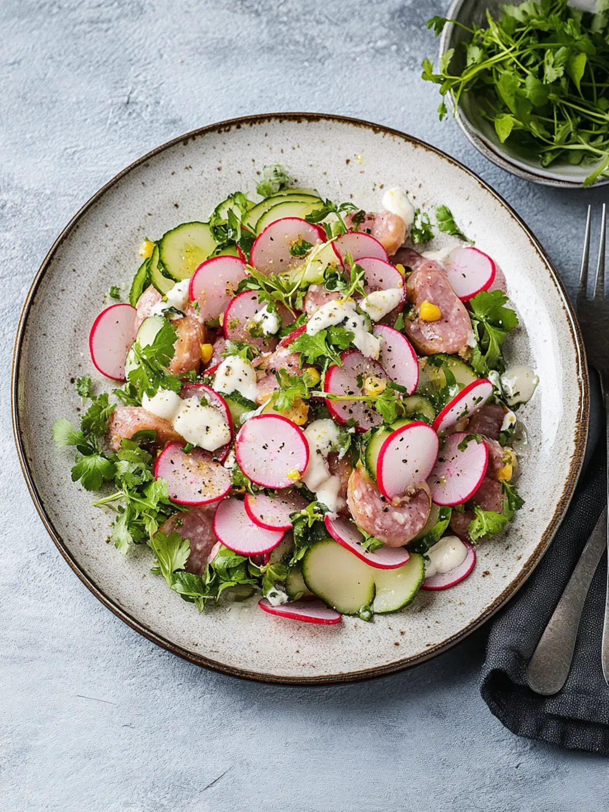 Bayerischer Wurstsalat mit Radieschen: Ein Sommergenuss genießen 2 Bayerischer Wurstsalat mit Radieschen, Rettich und Gewürzgurken