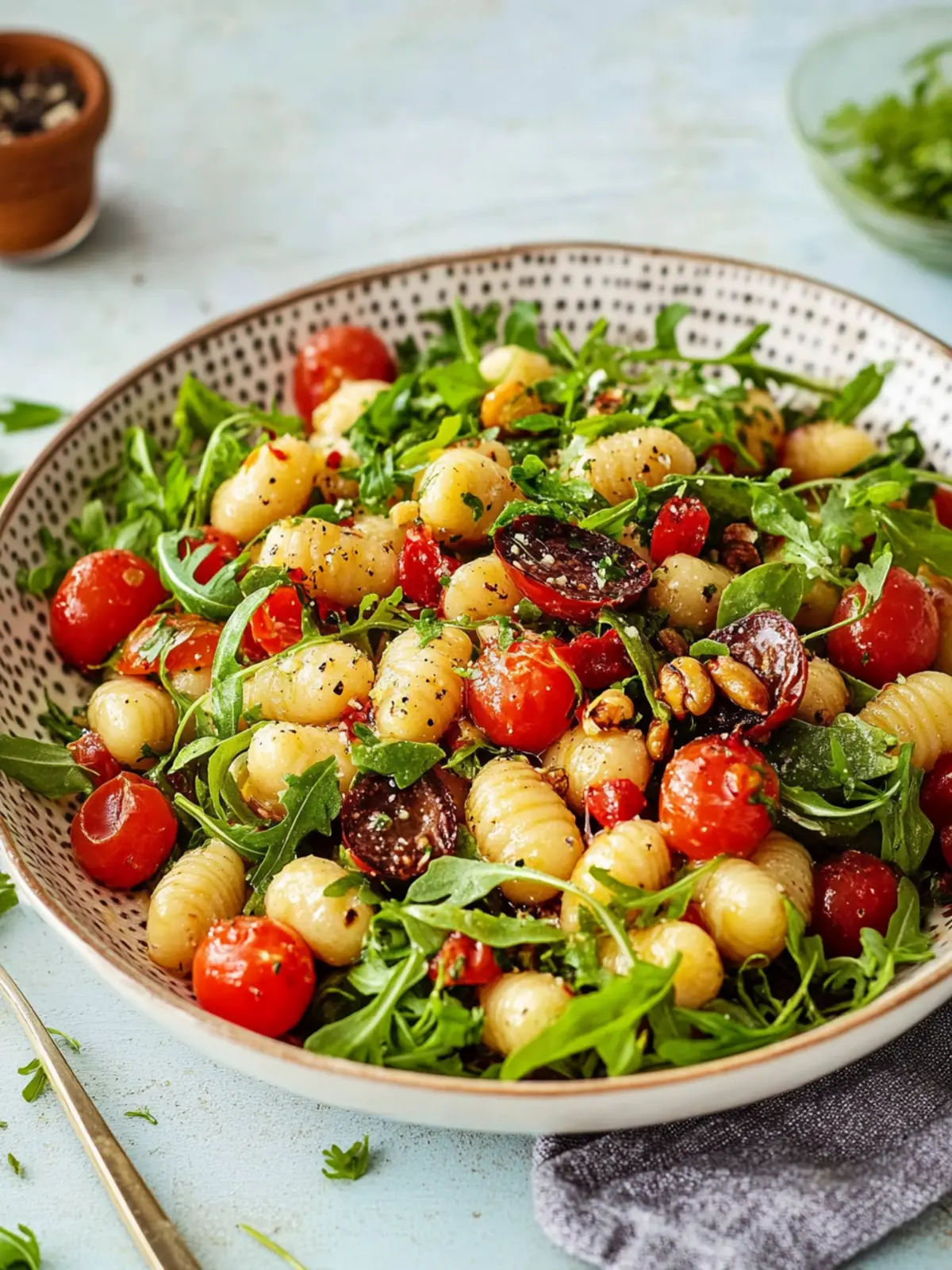 Gnocchi salad with arugula and sun-dried tomatoes