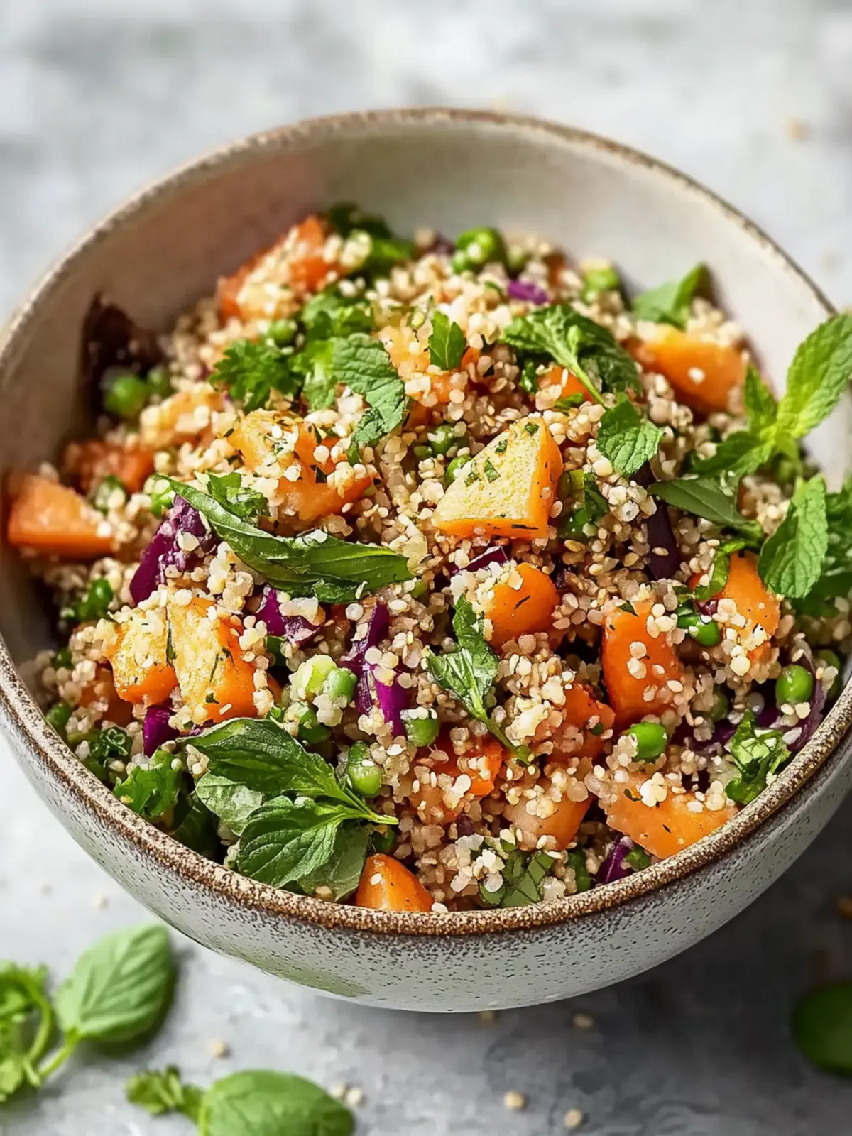 Gerösteter Süßkartoffel-Quinoa-Salat mit cremiger Miso-Sauce 4 Gerösteter Süßkartoffel-Quinoa-Salat mit Sesam-Miso-Sauce
