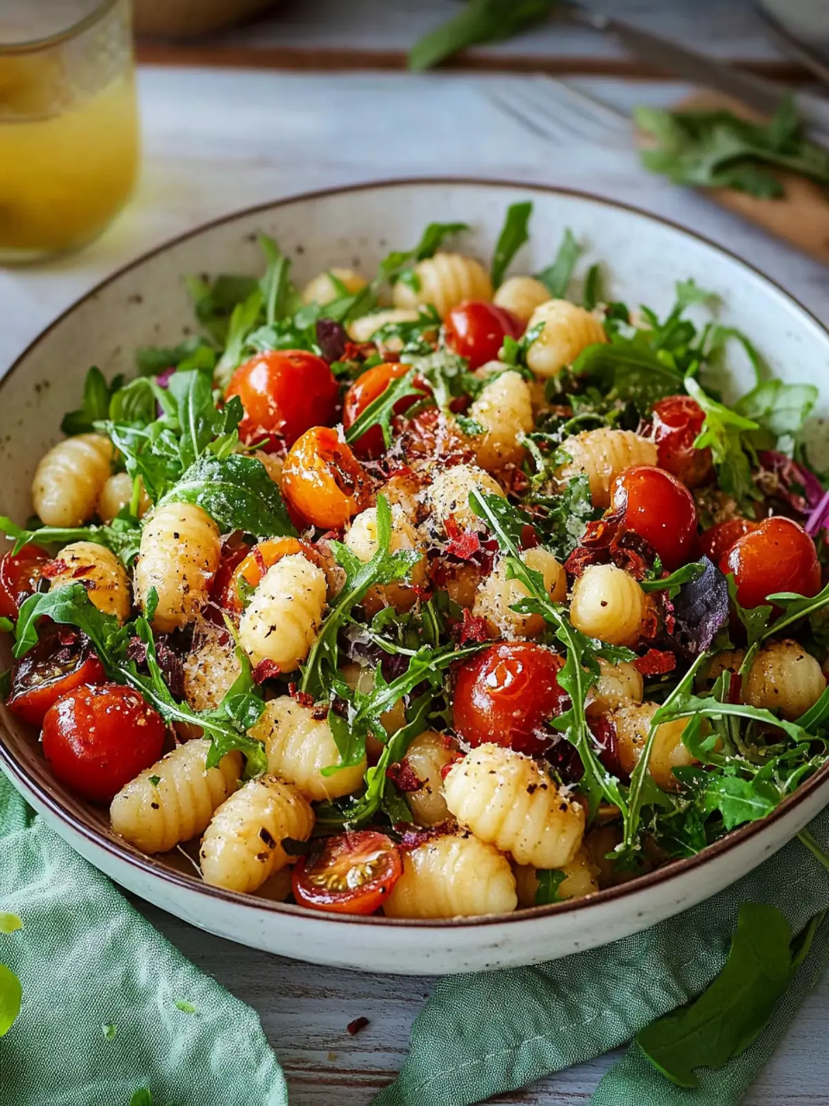 Gnocchi-Salat mit Rucola und getrockneten Tomaten schnell genießen 3 Gnocchi salad with arugula and sun-dried tomatoes