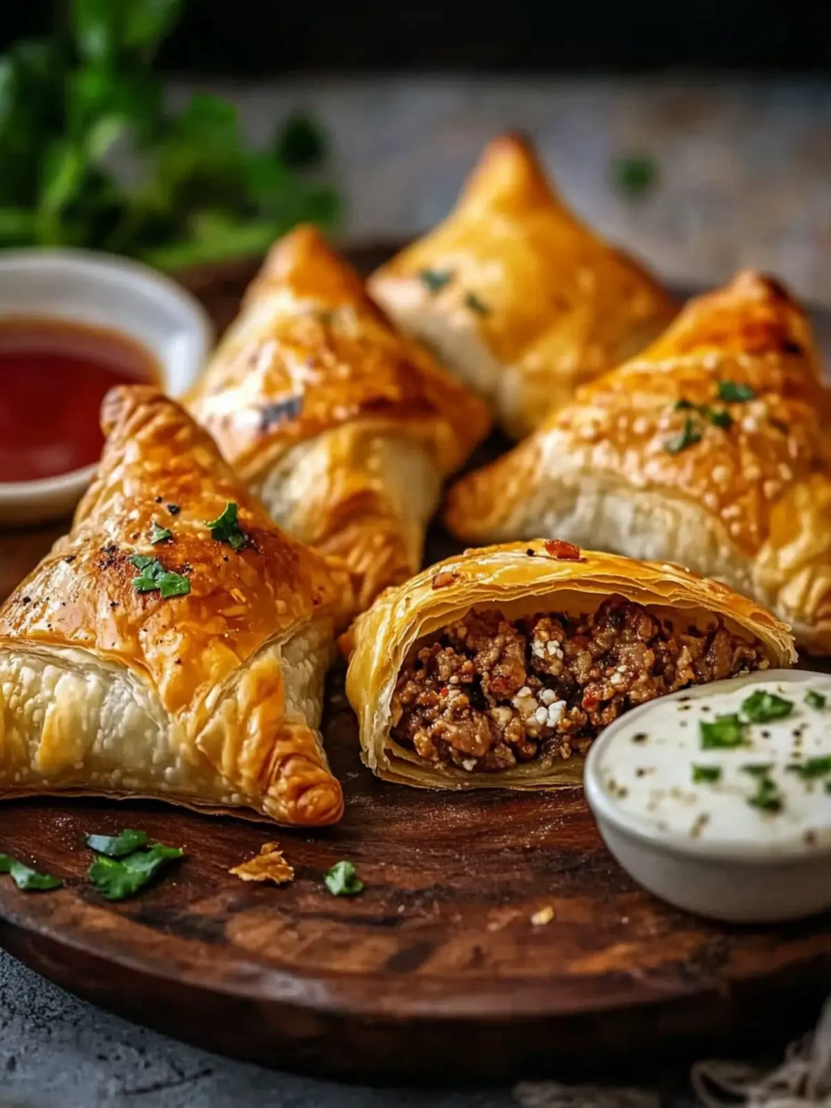 Puff pastry pockets with ground meat and feta