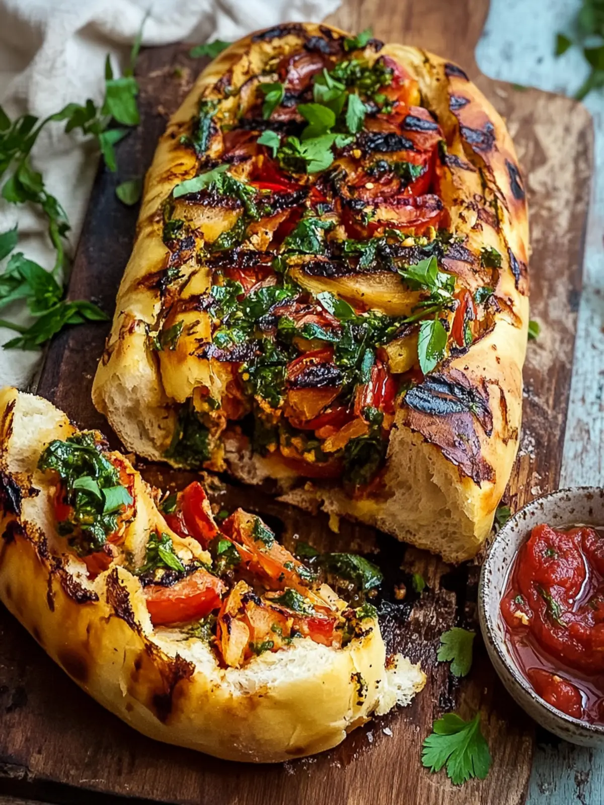 Mediterranes Grillbrot mit Tomaten und Kräutern selber machen 2 Mediterranes Grillbrot