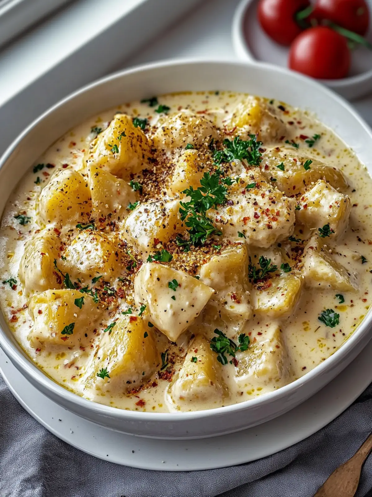 Cremige Knoblauch-Käse Hähnchen-Kartoffeln