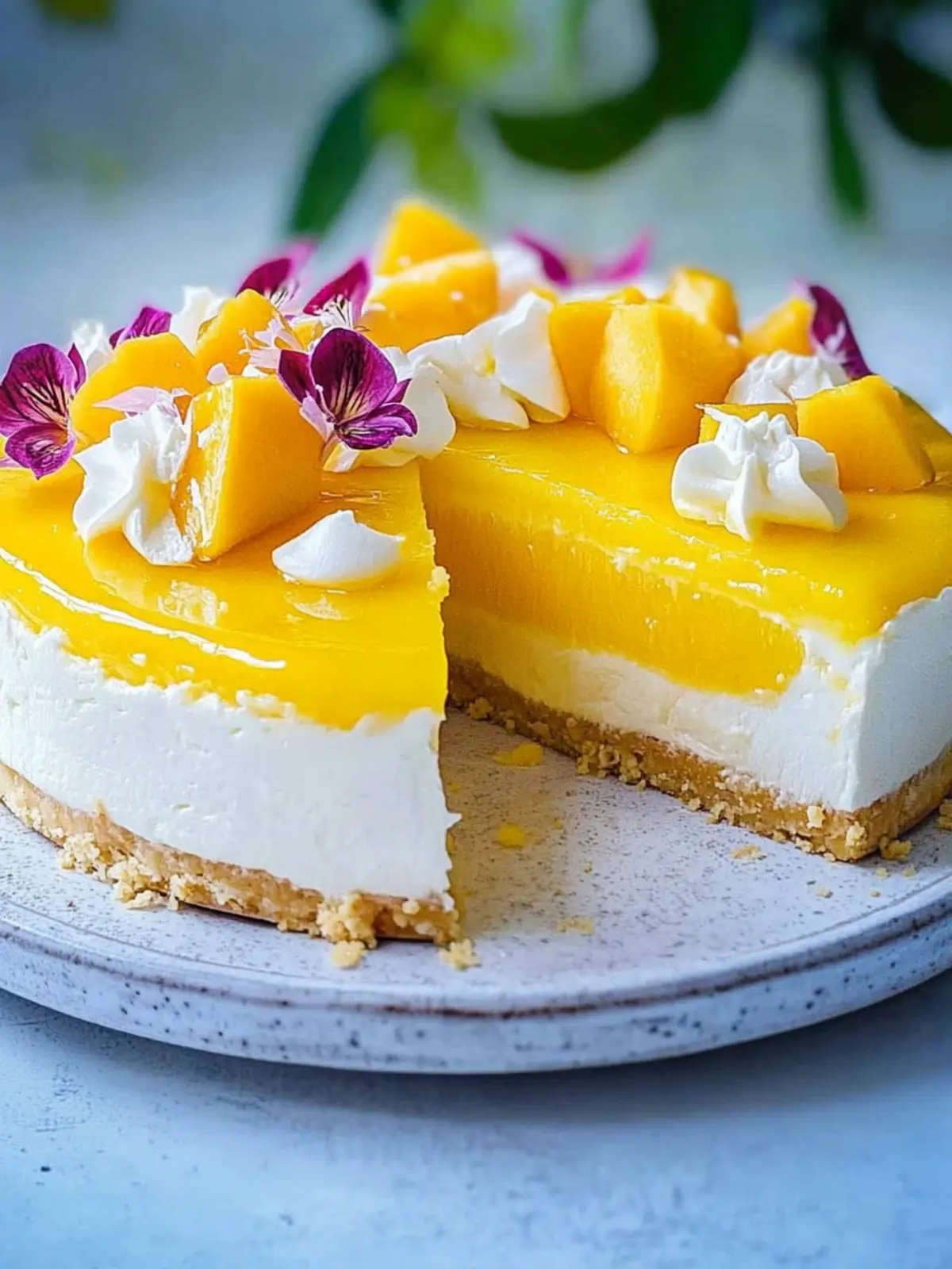 Mango-Torte mit Kokos und Fruchtspiegel