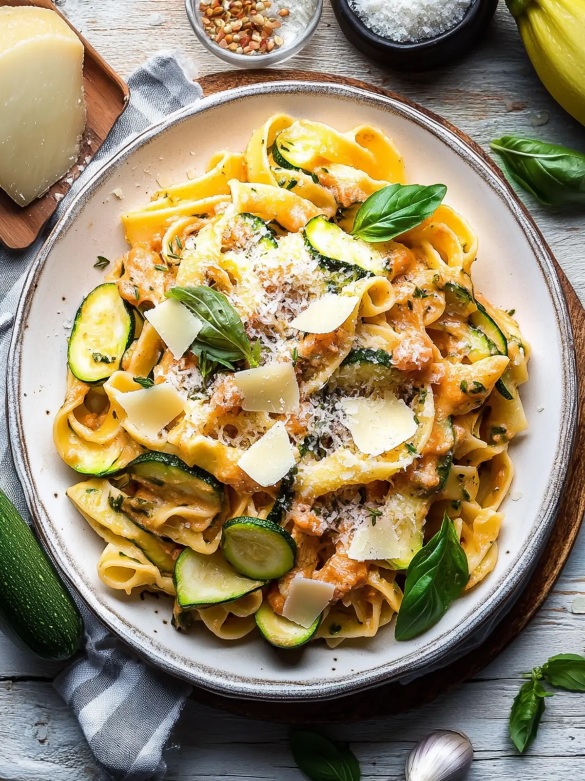 Zucchini Parmesan Pasta mit Hähnchen und Pinienkernen für deinen Abendgenuss 3 Zucchini Parmesan Pasta mit Hähnchen und Pinienkernen